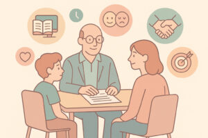 Illustrazione vettoriale in stile Vectorium sul supporto pedagogico alle famiglie