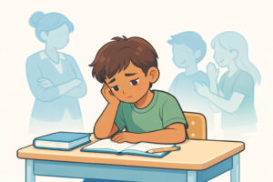 Illustrazione educativa sull’umiliazione scolastica e l’impatto emotivo sugli studenti