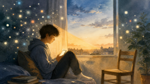 Adolescente connesso ai social ma solo davanti al tramonto